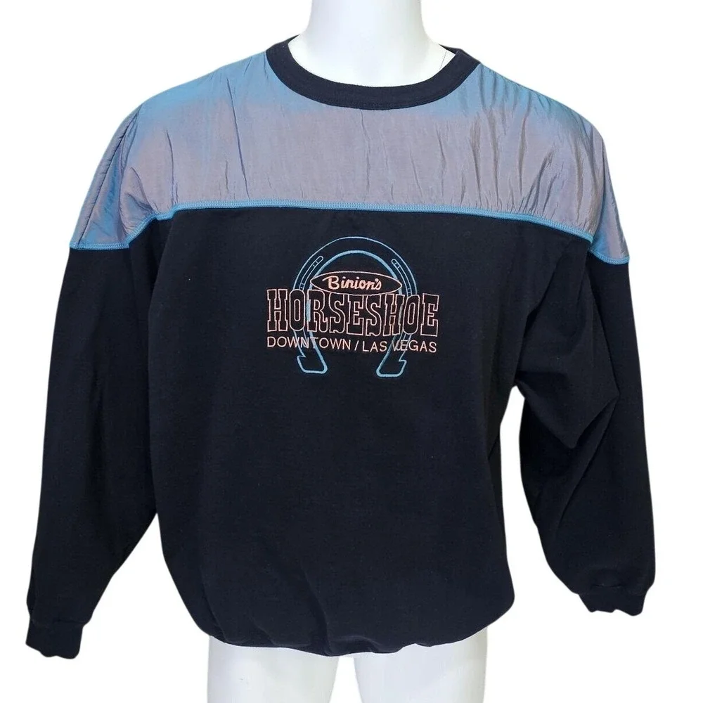 Vintage 90s Binions Horseshoe Las Vegas Casino‎ Sweatshirt Iridescent Black 2XL